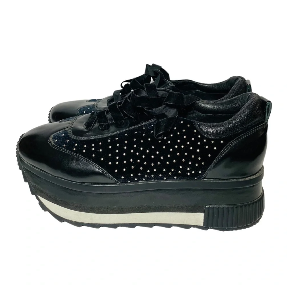 Roberto Durville Paris Chunky Platform Silver Studded Sneakers Sz‎ 42